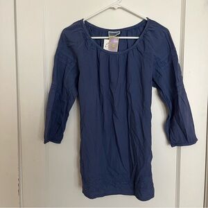 Navy Blue Peasant Blouse with Lace Details